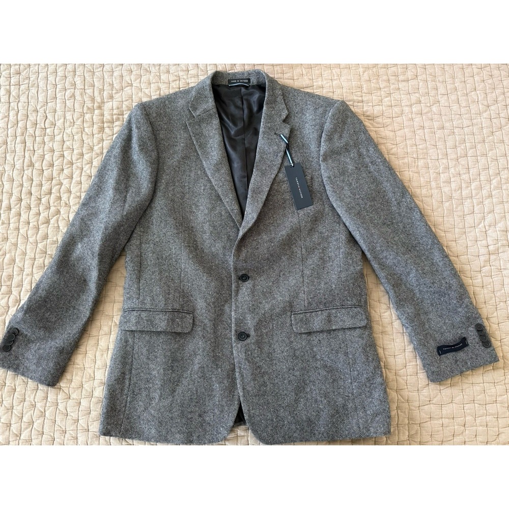 Mens Tommy Hilfiger Gray Blazer Sport Coat Sport Jacket Wool 42L 2 Button